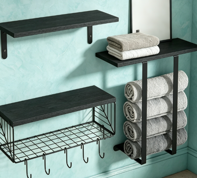Floating Toilet Storage Rack with Towel Bar, Wall-Mounted Bathroom Organizer - Image 2