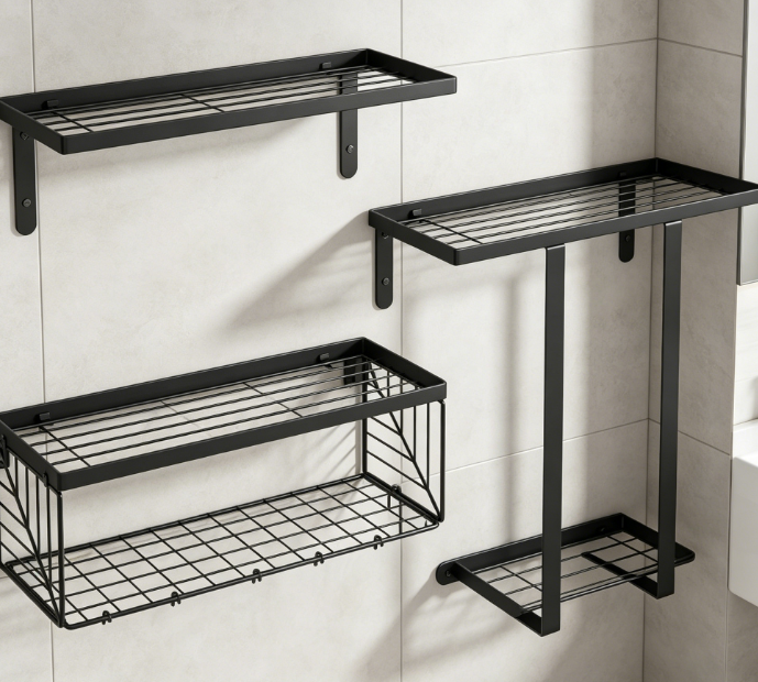 Floating Toilet Storage Rack with Towel Bar, Wall-Mounted Bathroom Organizer