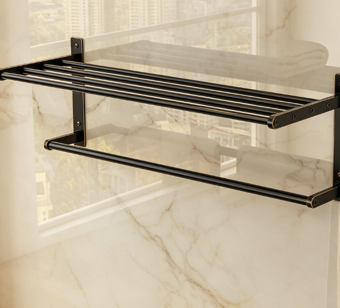 2-Tier Wall-Mounted Towel Rack, Stainless Steel Bathroom Storage Organizer - Image 2