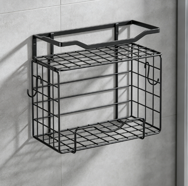 6-Tier Towel Storage Rack with Floating Shelf, Bathroom Wall Organizer