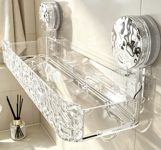 No-Drill Suction Cup Shower Basket with Hooks, Bathroom Storage Organizer - Image 2