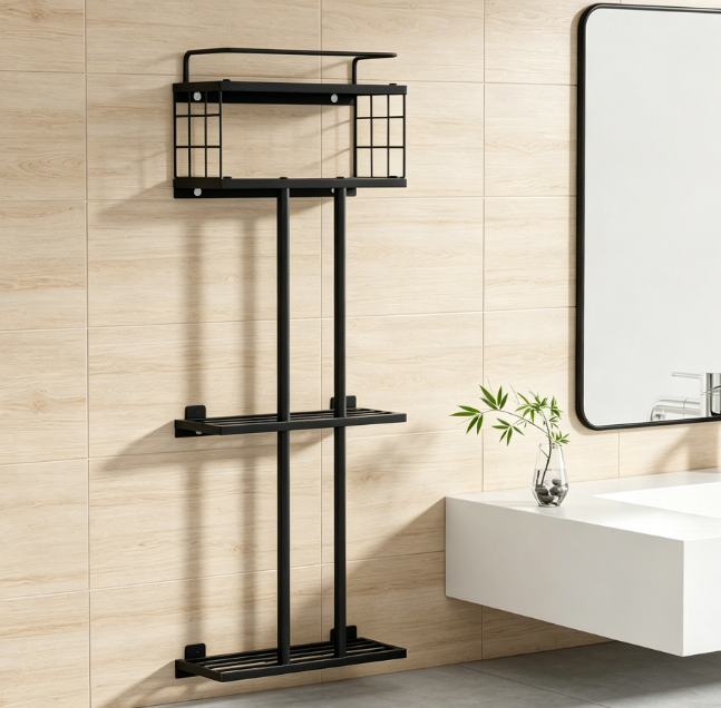 3-Tier Wall-Mounted Towel Rack, Compact Bathroom Storage Organizer - Image 2