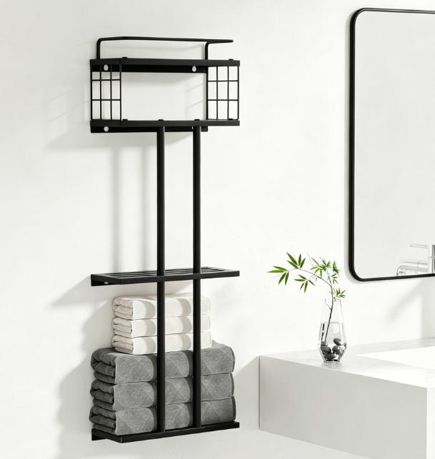 3-Tier Wall-Mounted Towel Rack, Compact Bathroom Storage Organizer