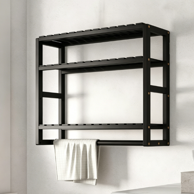 3-Tier Toilet Storage Rack with Tissue Holder, No-Drill Bathroom Organizer