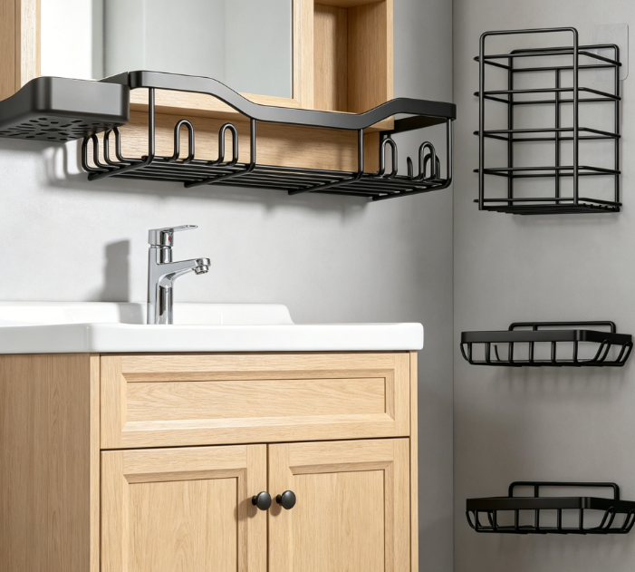 7-Piece Shower Storage Set, Adhesive Wall-Mounted Bathroom Organizer - Image 2