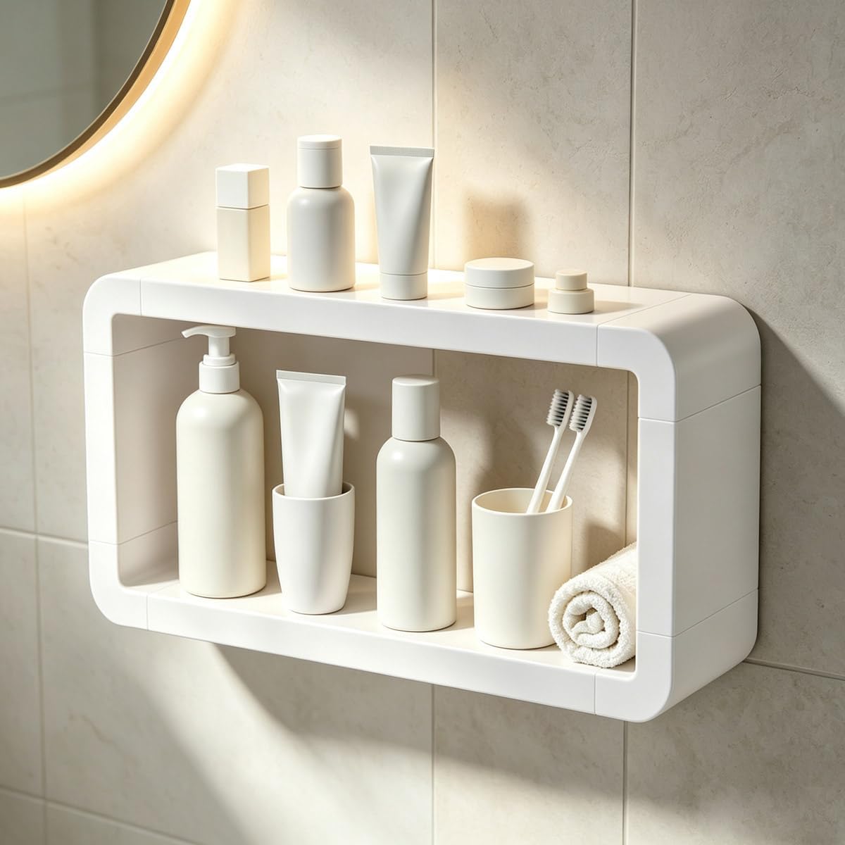 Multi-Tier No-Drill Bathroom Shelf, Waterproof Wall-Mounted Shower Storage Organizer