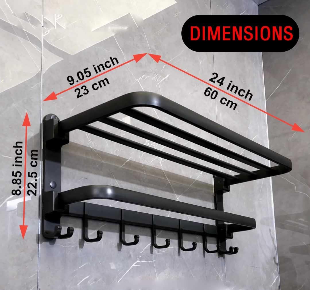 1-Piece No-Drill Towel Rack, Wall-Mounted Double Towel Bar with Storage Shelf - Image 2