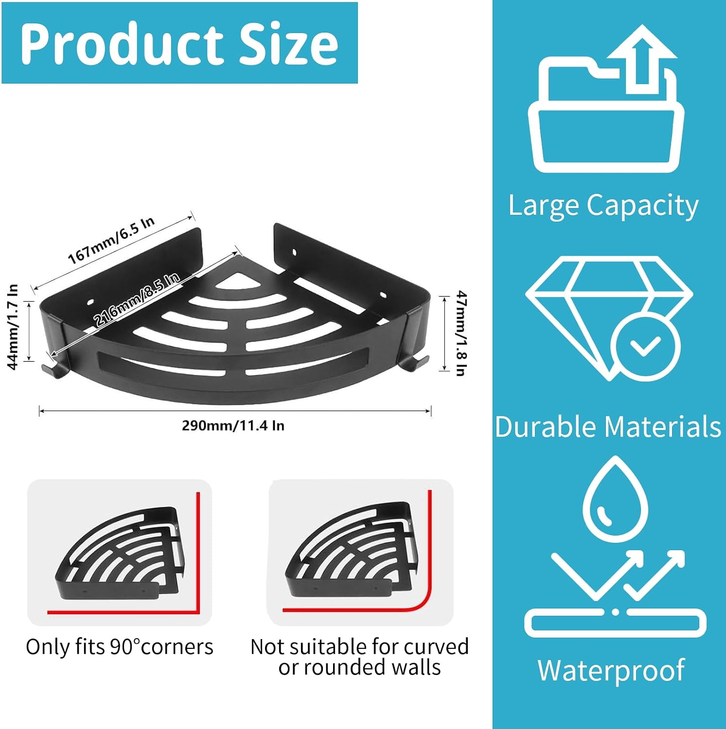 2-Piece No-Drill Double-Tier Corner Shower Rack, Bathroom and Kitchen Storage Shelf - Image 2