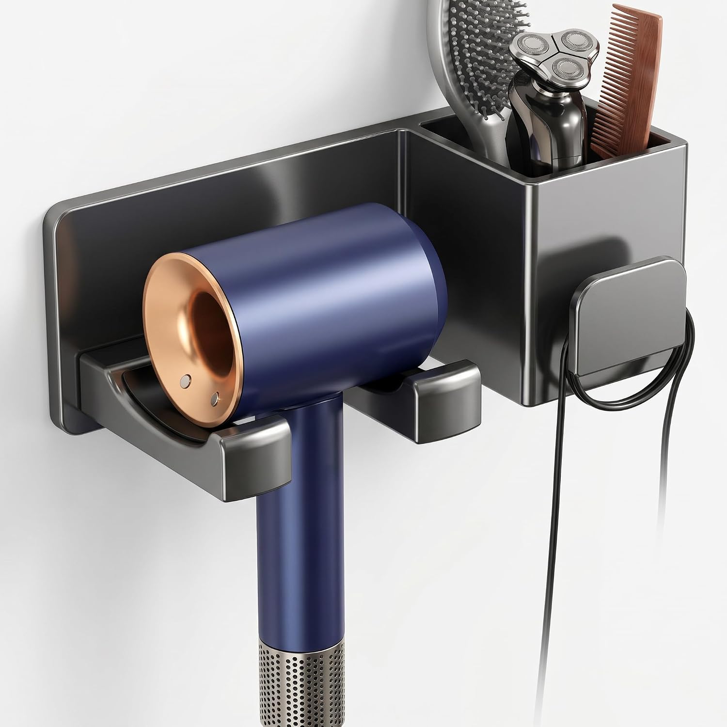 No-Drill Wall-Mounted Hair Dryer Holder, Adhesive Bathroom Styling Tool Organizer