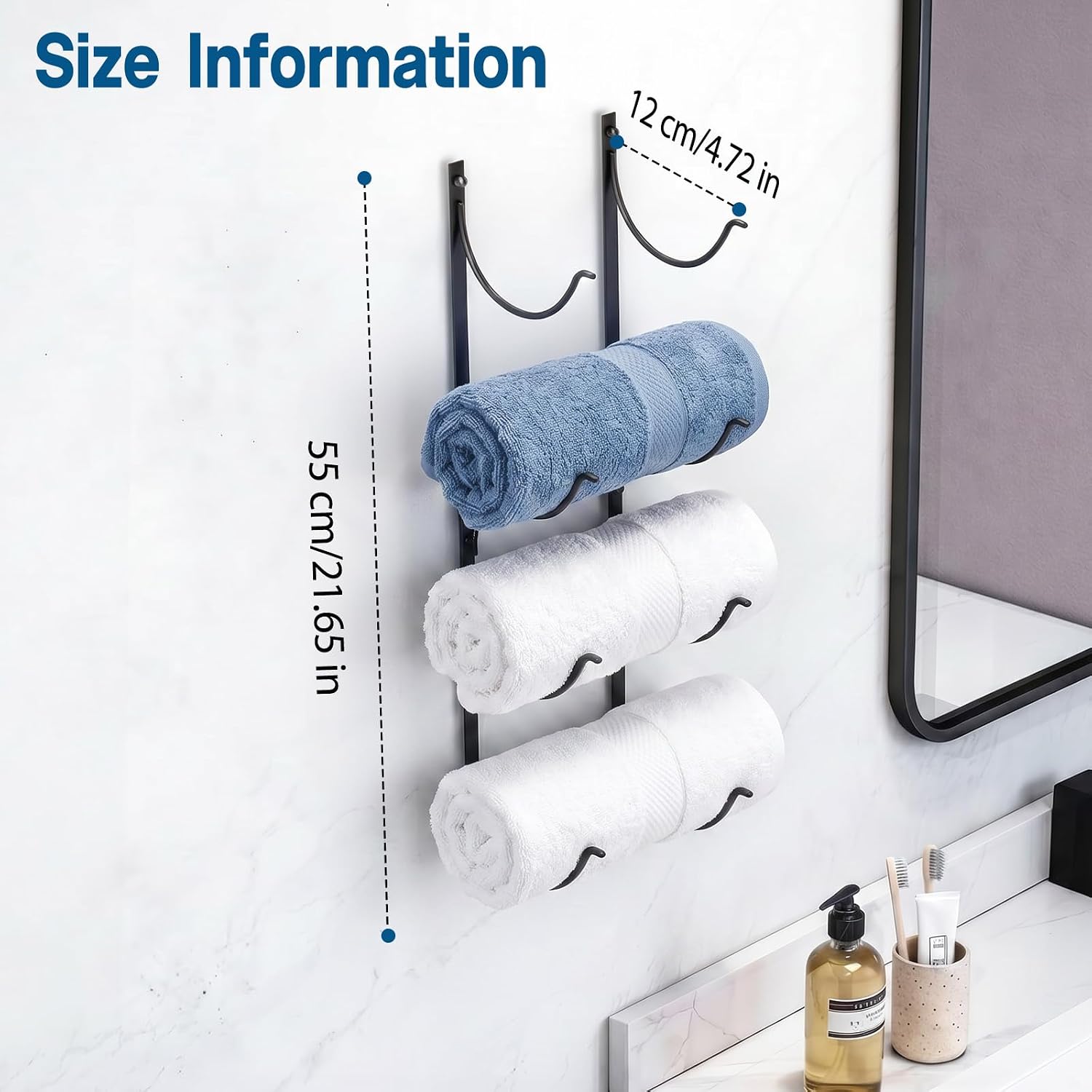 4-Tier Wall-Mounted Towel Rack, No-Drill Bathroom Storage Organizer for Towels and Bath Sheets - Image 2