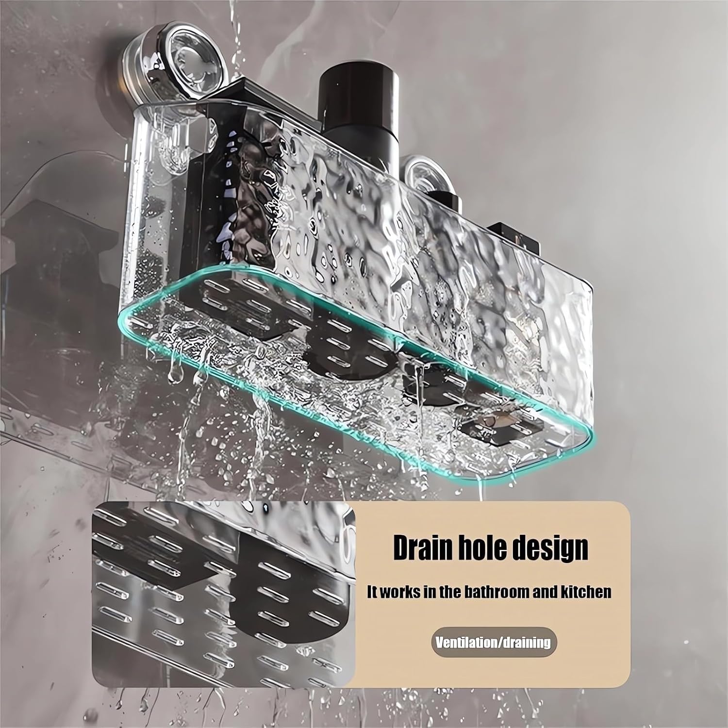 Large No-Drill Suction Cup Corner Shower Caddy, Clear Bathroom Storage Basket - Image 2