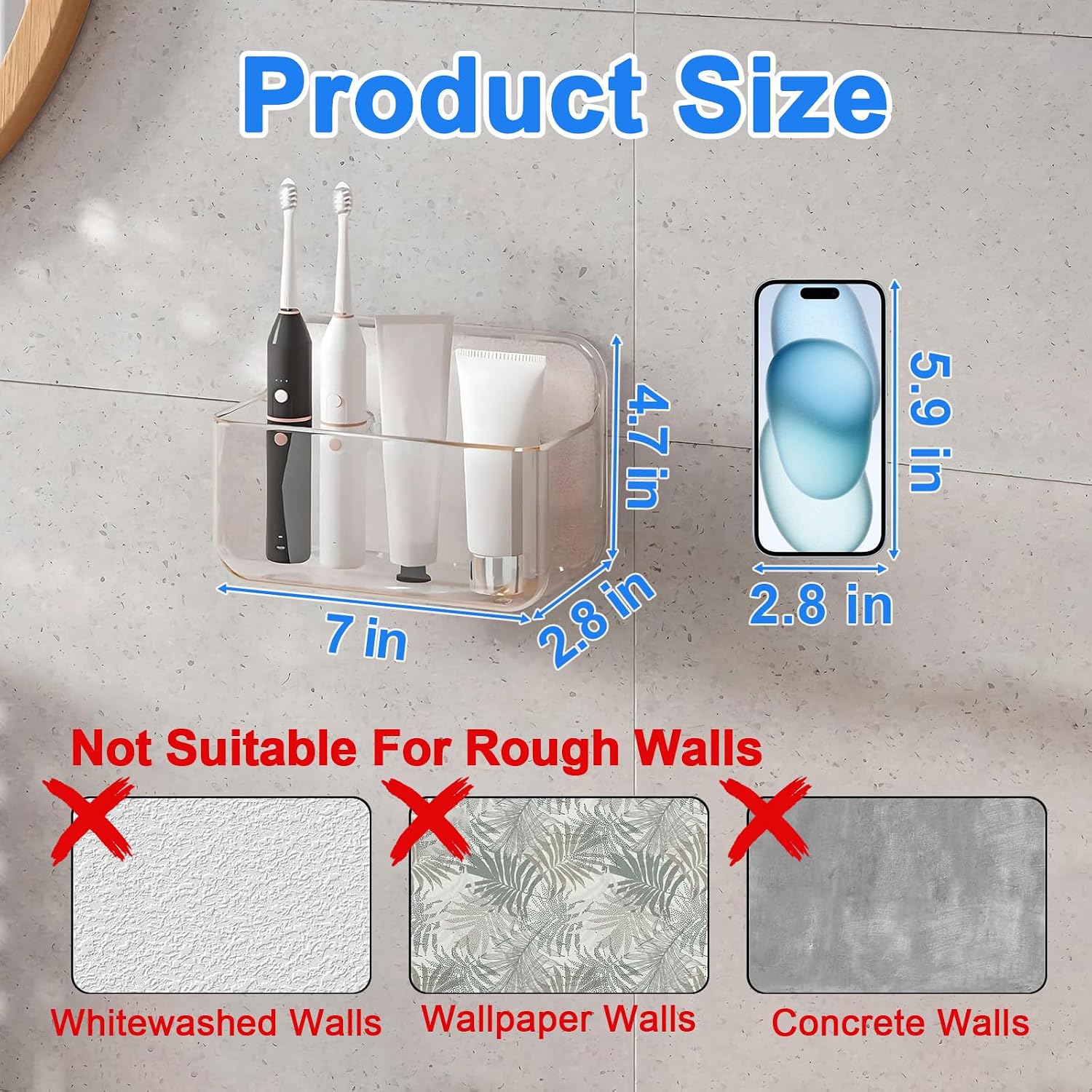 2-Piece No-Drill Adhesive Storage Rack, Small Wall-Mounted Bathroom Organizer - Image 2