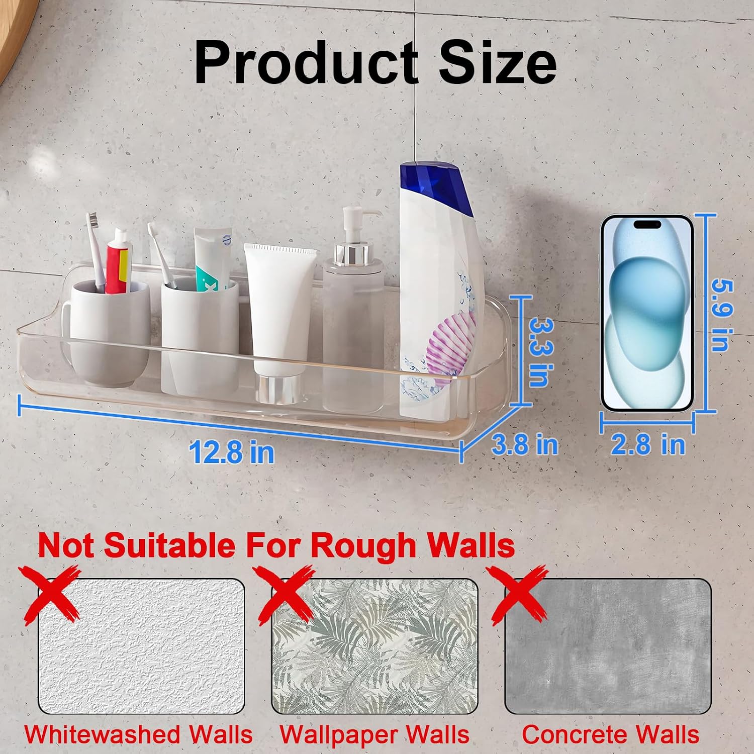 Acrylic No-Drill Wall-Mounted Shower Caddy, Adhesive Bathroom Storage Shelf - Image 2